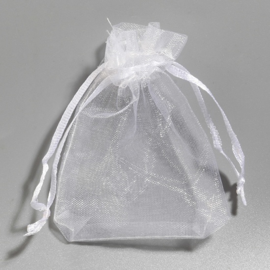 Imagen de Organdí Bolsa Cordón Rectángulo de Blanco (Espacio Utilizable 7x7cm) 9cm x 7cm , 50 Unidades