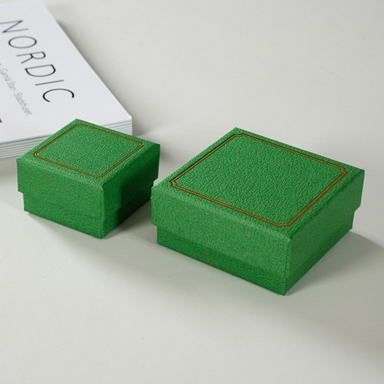 Bild von Papier Schmuck Schmuckkasten Quadrat Grün 7.5cm x 7.5cm x 3.5cm , 10 Stück