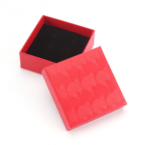 Bild von Paper Jewelry Gift Boxes Square Red Shell Pattern 7.5cm x 7.5cm x 3cm , 10 PCs