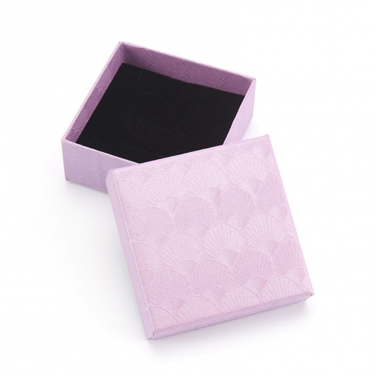 Immagine di Paper Jewelry Gift Boxes Square Purple Shell Pattern 7.5cm x 7.5cm x 3cm , 10 PCs