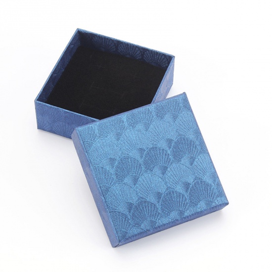 Immagine di Paper Jewelry Gift Boxes Square Dark Blue Shell Pattern 7.5cm x 7.5cm x 3cm , 10 PCs