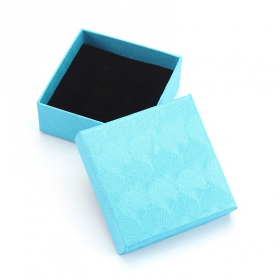 Immagine di Paper Jewelry Gift Boxes Square Light Blue Shell Pattern 7.5cm x 7.5cm x 3cm , 10 PCs