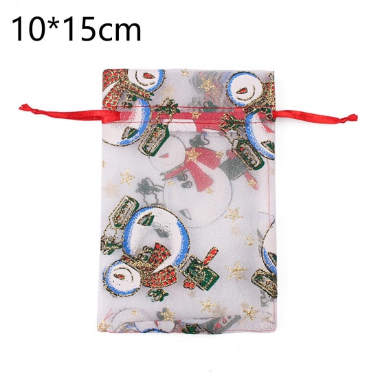 Bild von Organza Christmas Drawstring Bags Rectangle Multicolor Christmas Snowman 15cm x 10cm, 10 PCs