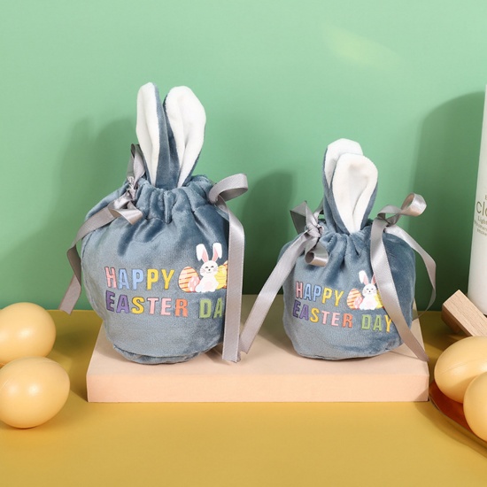 Imagen de Pana día de Pascua Bolsa Cordón Azul Orejas de Conejo Huevo de Pascua Mensaje " Happy Easter Day " 13mm x 10mm, 2 Unidades