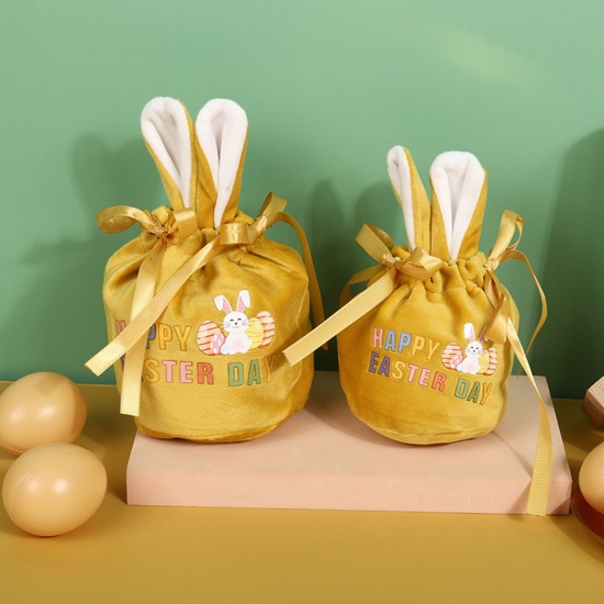 Imagen de Pana día de Pascua Bolsa Cordón Amarillo Orejas de Conejo Huevo de Pascua Mensaje " Happy Easter Day " 13mm x 10mm, 2 Unidades