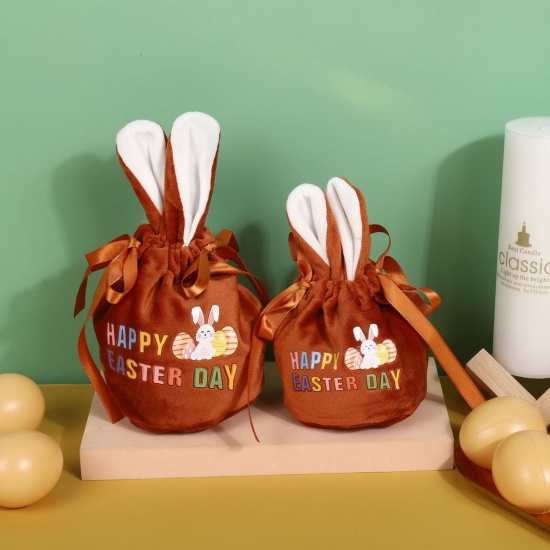 Imagen de Pana día de Pascua Bolsa Cordón Naranja Orejas de Conejo Huevo de Pascua Mensaje " Happy Easter Day " 13mm x 10mm, 2 Unidades
