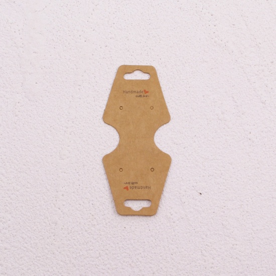 Bild von Papier Schmuck Halskette Ohrringe Display Karte Braun Message " Hand Made " 9cm x 4cm, 50 Stück