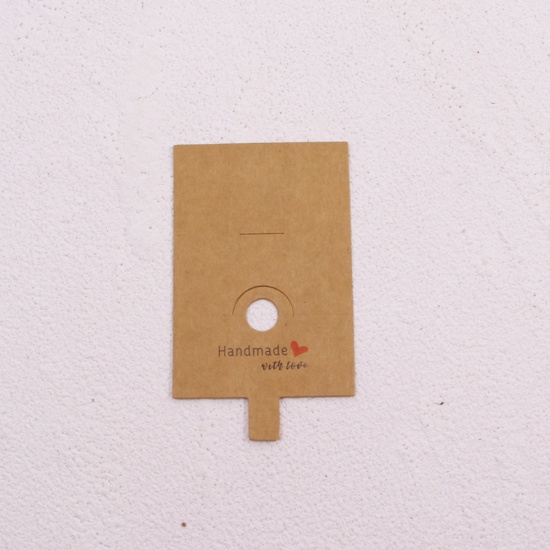 Bild von Papier Schmuck Halskette Ohrringe Display Karte Braun Message " Hand Made " 10cm x 4cm, 50 Stück