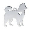Picture of 304 Stainless Steel Pet Silhouette Blank Stamping Tags Charms Husky Animal Heart Silver Tone One-sided Polishing 28mm x 28mm, 1 Piece