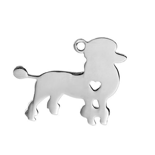Picture of 304 Stainless Steel Pet Silhouette Blank Stamping Tags Pendants Poodle Animal Heart Silver Tone One-sided Polishing 30mm x 24mm, 1 Piece
