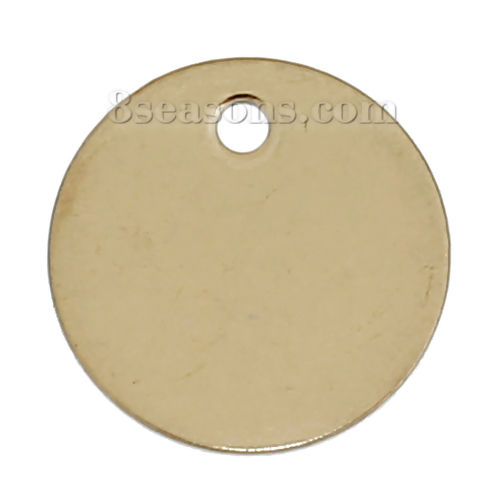Picture of Stainless Steel Charms Round Gold Plated Blank Stamping Tags One Side 10mm Dia., 10 PCs