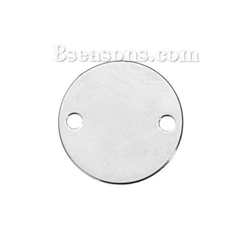 Picture of 304 Stainless Steel Connectors Round Silver Tone Blank Stamping Tags One Side 15mm Dia., 20 PCs