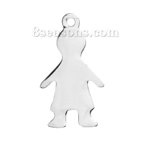Picture of 304 Stainless Steel Blank Stamping Tags Charms Boy Silver Tone One-sided Polishing 17mm x 9mm, 2 PCs