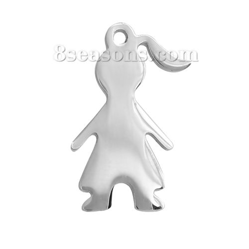 Picture of 304 Stainless Steel Blank Stamping Tags Charms Girl Silver Tone One-sided Polishing 17mm x 11mm, 2 PCs