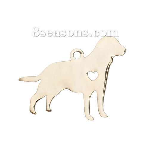 Picture of 304 Stainless Steel Pet Silhouette Blank Stamping Tags Charms Labrador Retriever Dog Heart Gold Plated One-sided Polishing 29mm x 24mm, 1 Piece