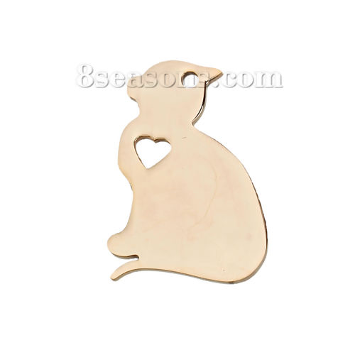 Picture of 304 Stainless Steel Pet Silhouette Charms Cat Animal Heart Gold Plated Blank Stamping Tags One Side 29mm x 20mm, 1 Piece