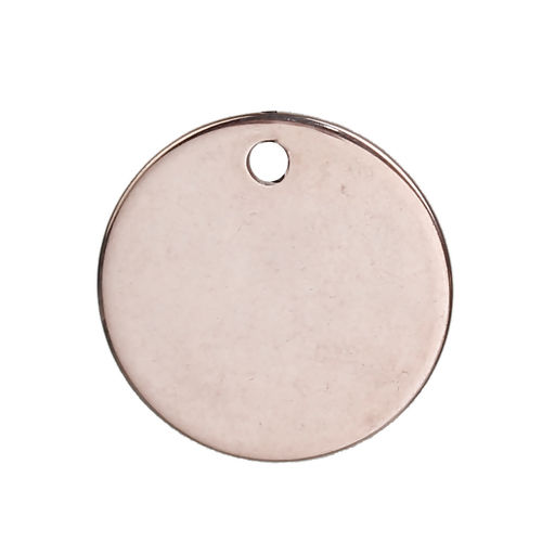 Picture of Stainless Steel Charms Round Rose Gold Blank Stamping Tags One Side 15mm Dia., 3 PCs