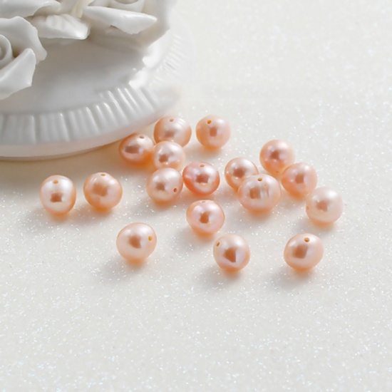 Immagine di Perle di Acqua Dolce Perline Tondo Beige come Pesca Dimensione di Perline: 8mm - 7mm, Foro: Circa 0.7mm, 10 Pz