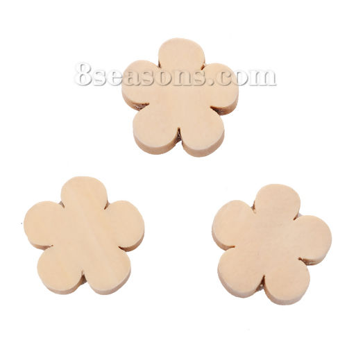 ウッドビーズ フラワー ナチュラル 約 20mm x 20mm、 穴：約 2.2mm、 50 個 の画像
