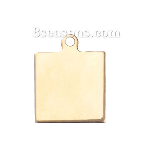 Picture of Stainless Steel Charms Square Gold Plated Blank Stamping Tags One Side 25mm x 20mm, 3 PCs