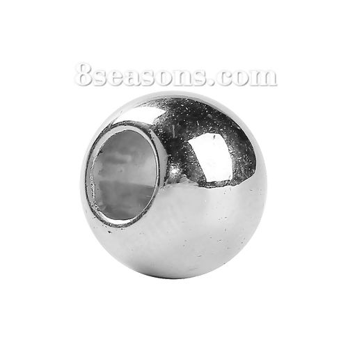 Picture of CCB Plastic European Style Large Hole Charm Beads Round Silver Tone About 10mm Dia, Hole: Approx 4.7mm, 200 PCs