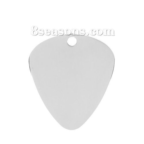 Picture of Titanium Steel Music Pendants Silver Tone Blank Stamping Tags One Side 32mm x 28mm, 2 PCs
