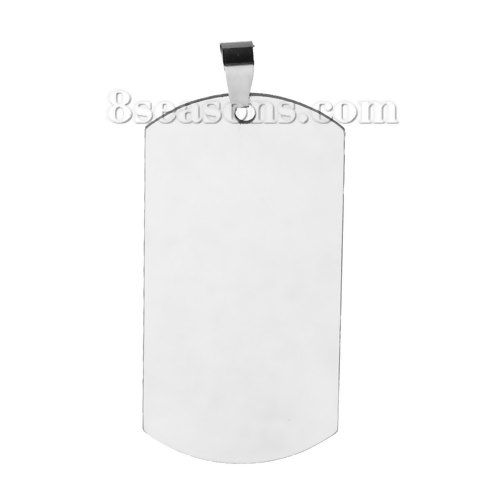 Picture of 304 Stainless Steel Pendants Rectangle Silver Tone Blank Stamping Tags One Side 59mm x 24mm, 5 PCs