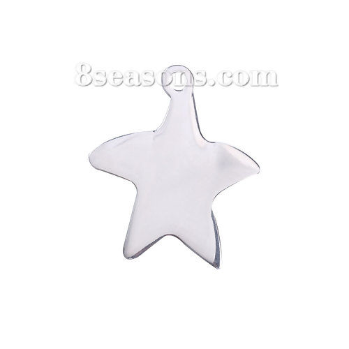 Picture of Stainless Steel Charms Star Fish Silver Tone Blank Stamping Tags One Side 29mm x 25mm, 3 PCs