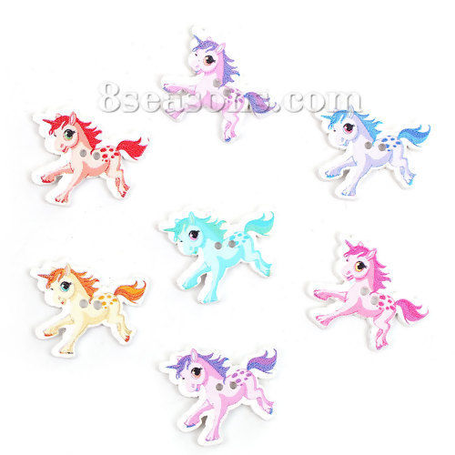 Picture of Wood Sewing Buttons Scrapbooking 2 Holes Horse At Random 33mm(1 2/8") x 28mm(1 1/8"), 50 PCs