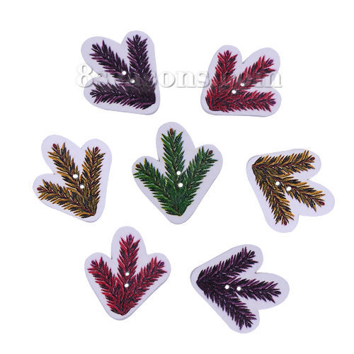 Picture of Wood Sewing Buttons Scrapbooking 2 Holes Leaf At Random 36mm(1 3/8") x 32mm(1 2/8"), 50 PCs