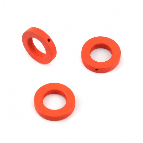 Picture of Wood Spacer Beads Circle Ring Orange-red About 20mm Dia, Hole: Approx 1.7mm, 50 PCs