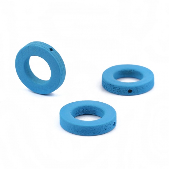 Picture of Wood Spacer Beads Circle Ring Blue About 20mm Dia, Hole: Approx 1.7mm, 50 PCs
