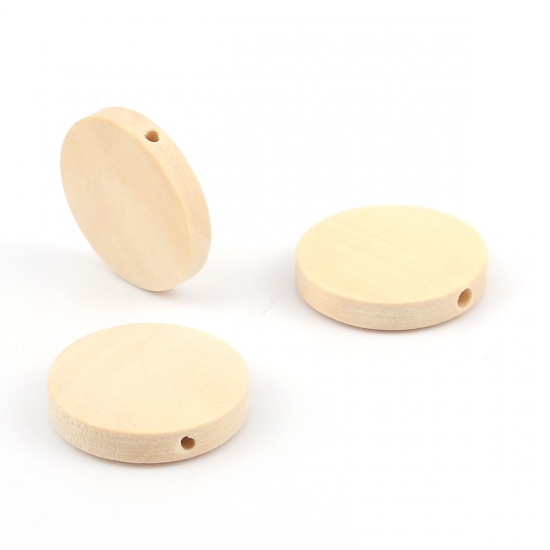 Picture of Wood Spacer Beads Flat Round Natural About 20mm Dia, Hole: Approx 1.8mm, 50 PCs