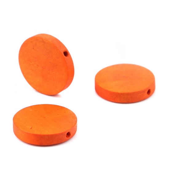 Picture of Wood Spacer Beads Flat Round Orange-red About 20mm Dia, Hole: Approx 1.8mm, 50 PCs