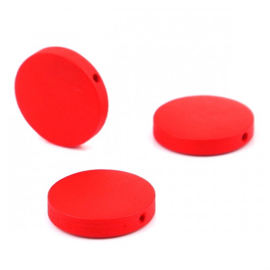 Picture of Wood Spacer Beads Flat Round Red About 20mm Dia, Hole: Approx 1.8mm, 50 PCs