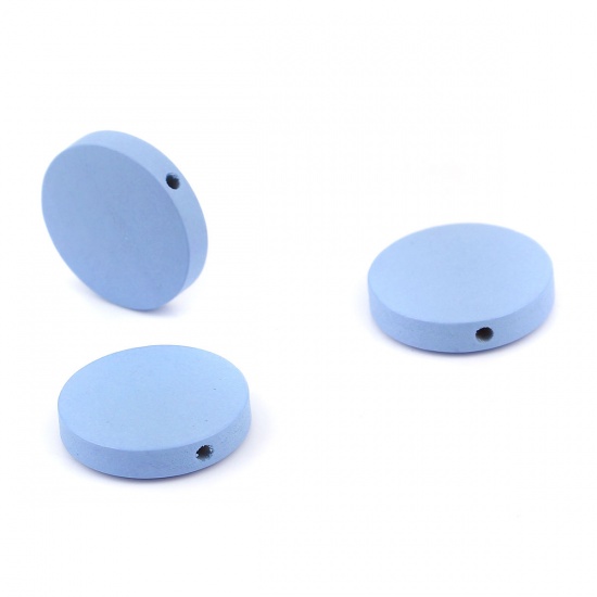 Picture of Wood Spacer Beads Flat Round Blue About 20mm Dia, Hole: Approx 1.8mm, 50 PCs