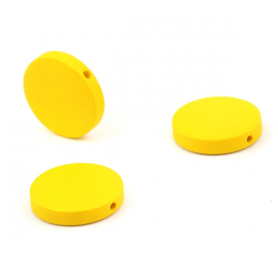 Picture of Wood Spacer Beads Flat Round Yellow About 20mm Dia, Hole: Approx 1.8mm, 50 PCs