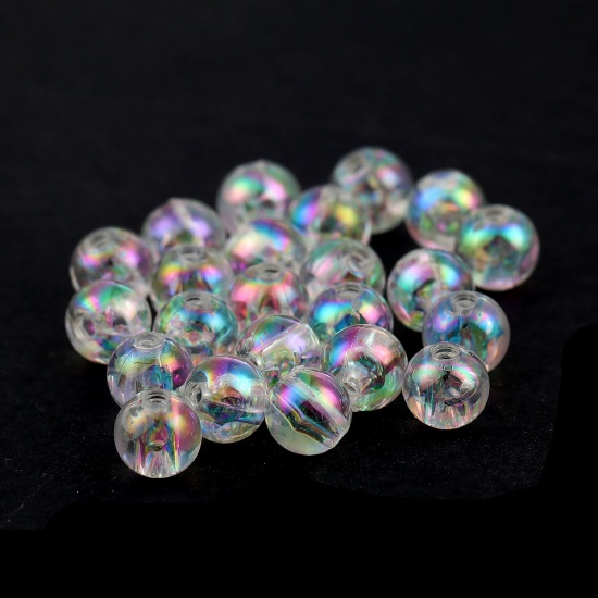 Picture of Acrylic Beads Round Transparent Clear AB Rainbow Color Colorful About 6mm Dia, Hole: Approx 1.2mm, 1000 PCs