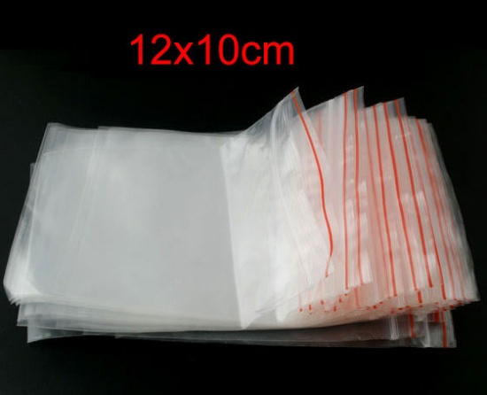 プラスチック製 ジッパー式ポリ袋 長方形 透明 (使用可能なスペース：14cm x 10cm) 15cm x 10cm、 100 PCs の画像