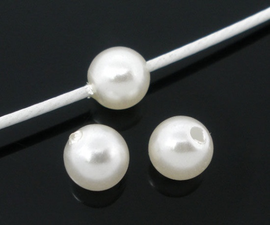 Picture of Acrylic Imitation Pearl Bubblegum Beads Round White About 6mm Dia, Hole: Approx 1mm, 500 PCs