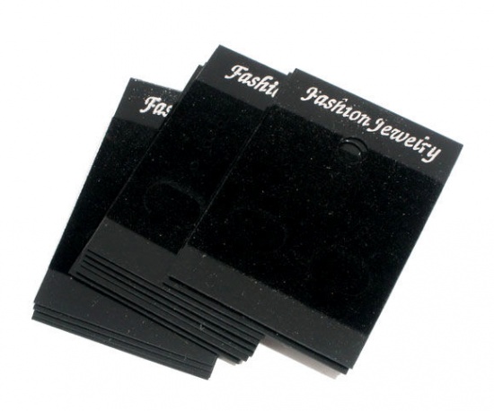 Picture of Paper Jewelry Earrings Ear Studs Display Cards Rectangle Black 5.2cm x 3.7cm(2"x 1 4/8"), 50 Sheets