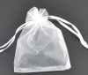 Picture of Wedding Gift Organza Jewelry Bags Drawstring Rectangle White 12cm x9cm(4 6/8" x3 4/8"), 100 PCs