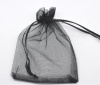 結婚祝い ギフト オーガンジー袋 巾着袋 アクセサリーバック ラッピング   ジュエリーポーチ 巾着袋 長方形 黒 9cm x 7cm、 100 個 の画像