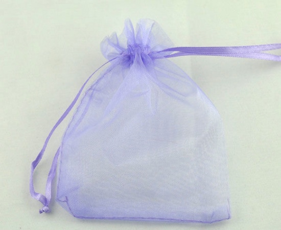 Picture of Wedding Gift Organza Jewelry Bags Drawstring Rectangle Purple 16cm x13cm(6 2/8" x5 1/8"), 50 PCs