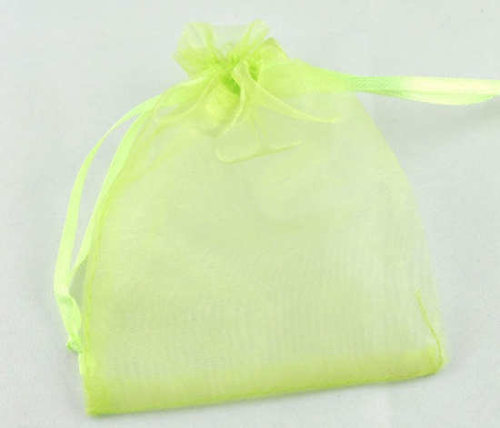 Picture of Wedding Gift Organza Jewelry Bags Drawstring Rectangle Light Green 16cm x13cm(6 2/8" x5 1/8"), 50 PCs
