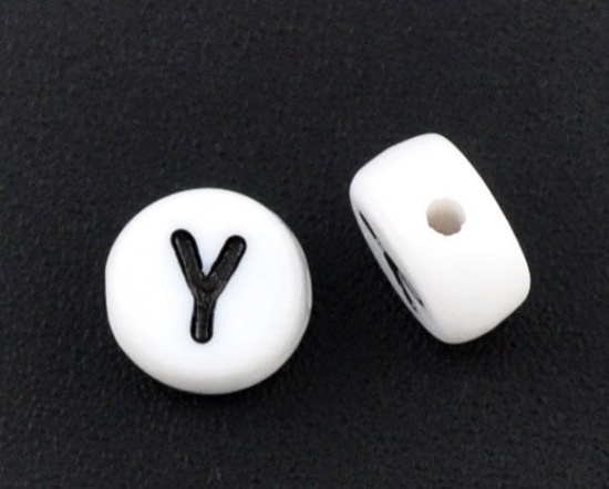 Picture of White Acrylic Alphabet /Letter "Y" Round Spacer Beads 7mm, sold per packet of 500