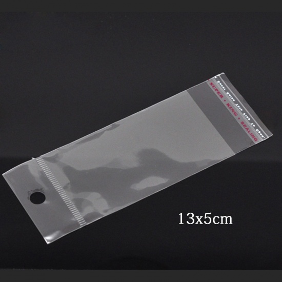 プラスチック製 接着ポリ袋 長方形 透明 14cm x 5cm(使用可能なスペース:9x5cm)、 200 PCs の画像