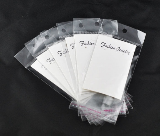 Picture of Paper & Plastic Jewelry Earrings Ear Studs Display Cards Rectangle White W/ Self-Seal Bags 8.8x5cm(3 1/8"x 2") 15x6cm(5 7/8"x2 3/8"), 100 Sets