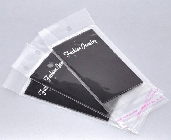 Picture of Paper & Plastic Jewelry Earrings Ear Studs Display Cards Rectangle Black W/ Self-Seal Bags 9x5cm(3 4/8"x 2") 15x6cm(5 7/8"x2 3/8"), 100 Sets