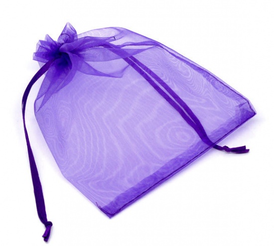 結婚祝い ギフト オーガンジー袋 巾着袋 アクセサリーバック ラッピング   ジュエリーポーチ 巾着袋 長方形 紫 16cm x 13cm、 50 個 の画像